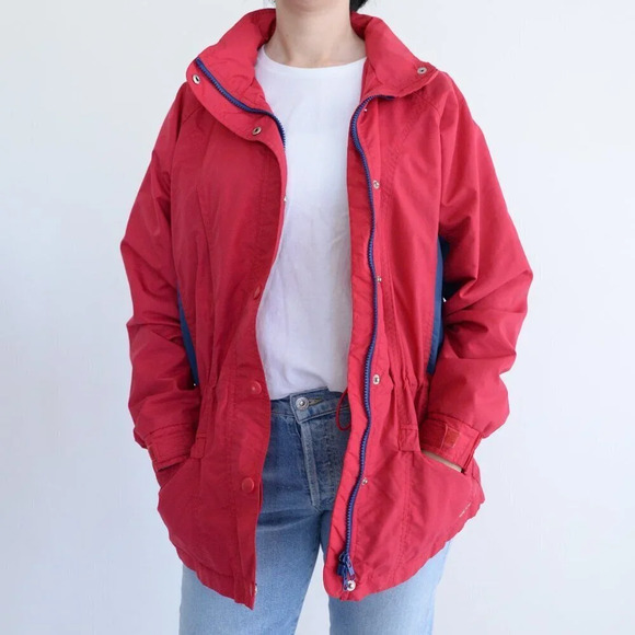 Vintage Northern Reflections Cottage Essentials Red w Blue Zip Up Hood Jacket  M - Picture 1 of 13